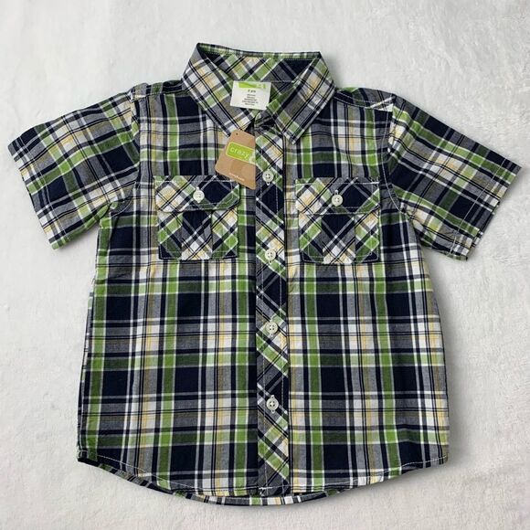 NEW - Crazy 8 Boys 2T Green Plaid Button-Up Shirt - Picture 1 of 5